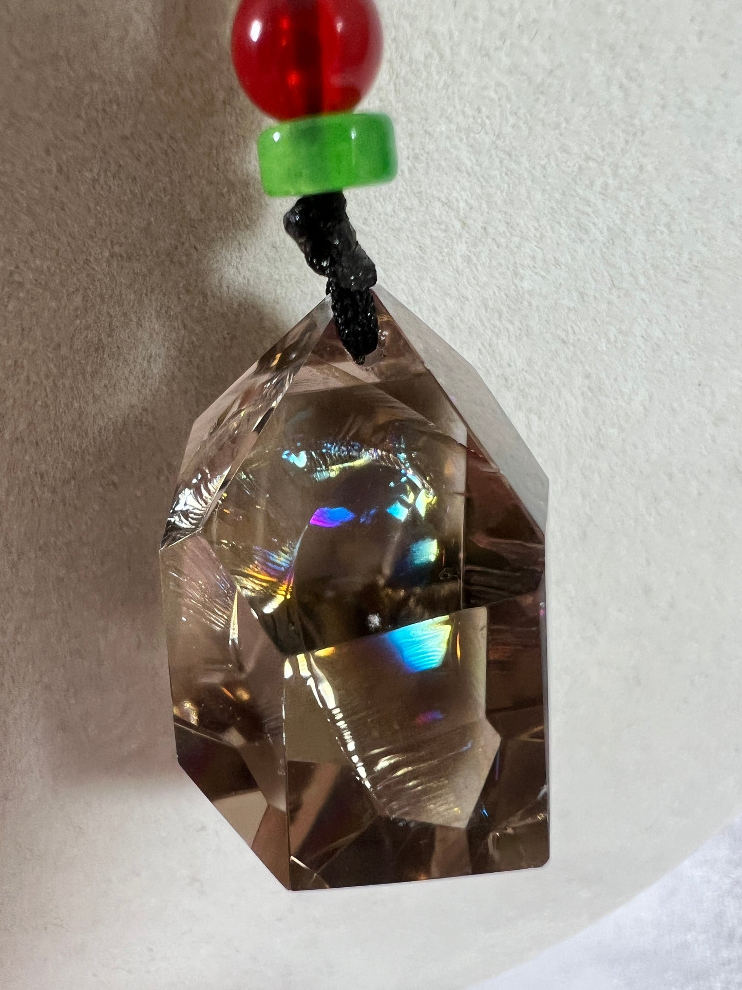 Smoky Quartz Pendant With Huge Rainbows. High Quality One Of A Kind Crystal Pendant