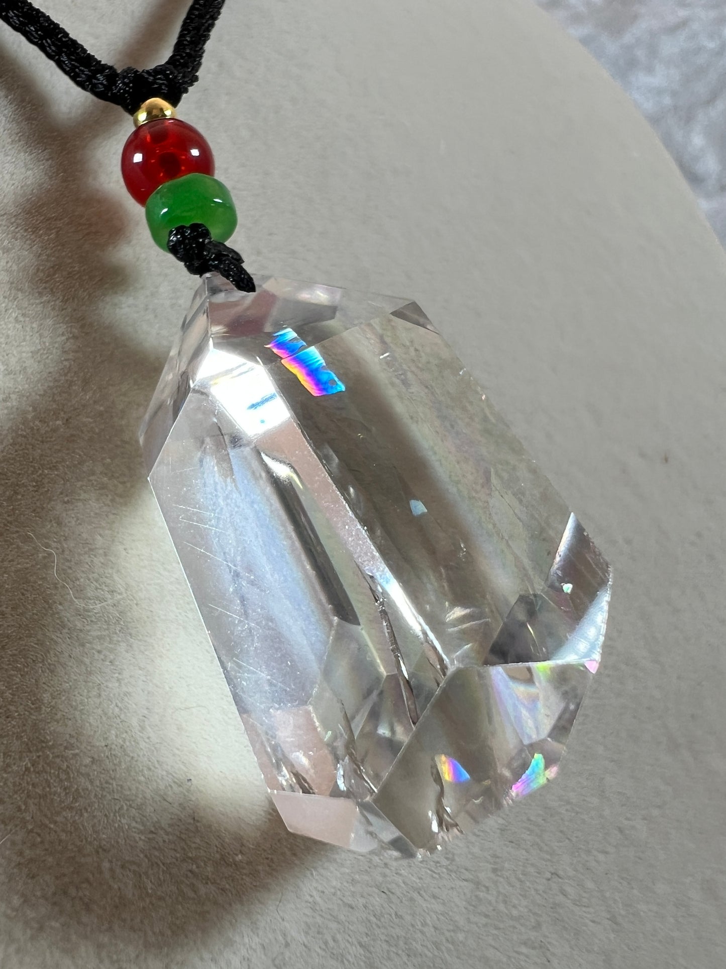 Clear Quartz Pendant With Amazing Rainbows. Very High Quality Polished Clear Quartz. One Of A Kind Necklace