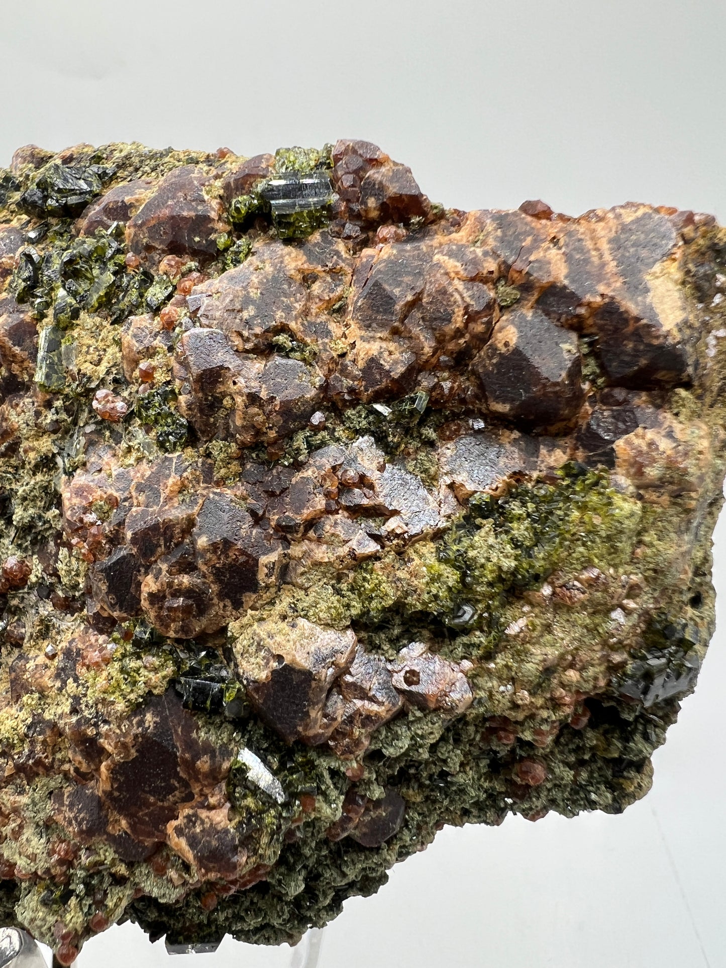 Epidote And Spessartite Garnet Specimen. Large Mixed Mineral Display Crystal. Gorgeous Colors With Amazing Crystals.