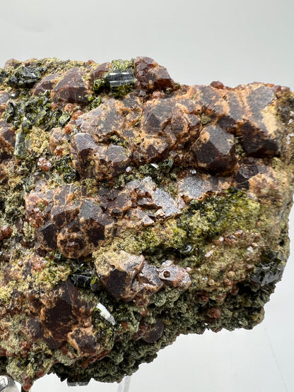 Epidote And Spessartite Garnet Specimen. Large Mixed Mineral Display Crystal. Gorgeous Colors With Amazing Crystals.