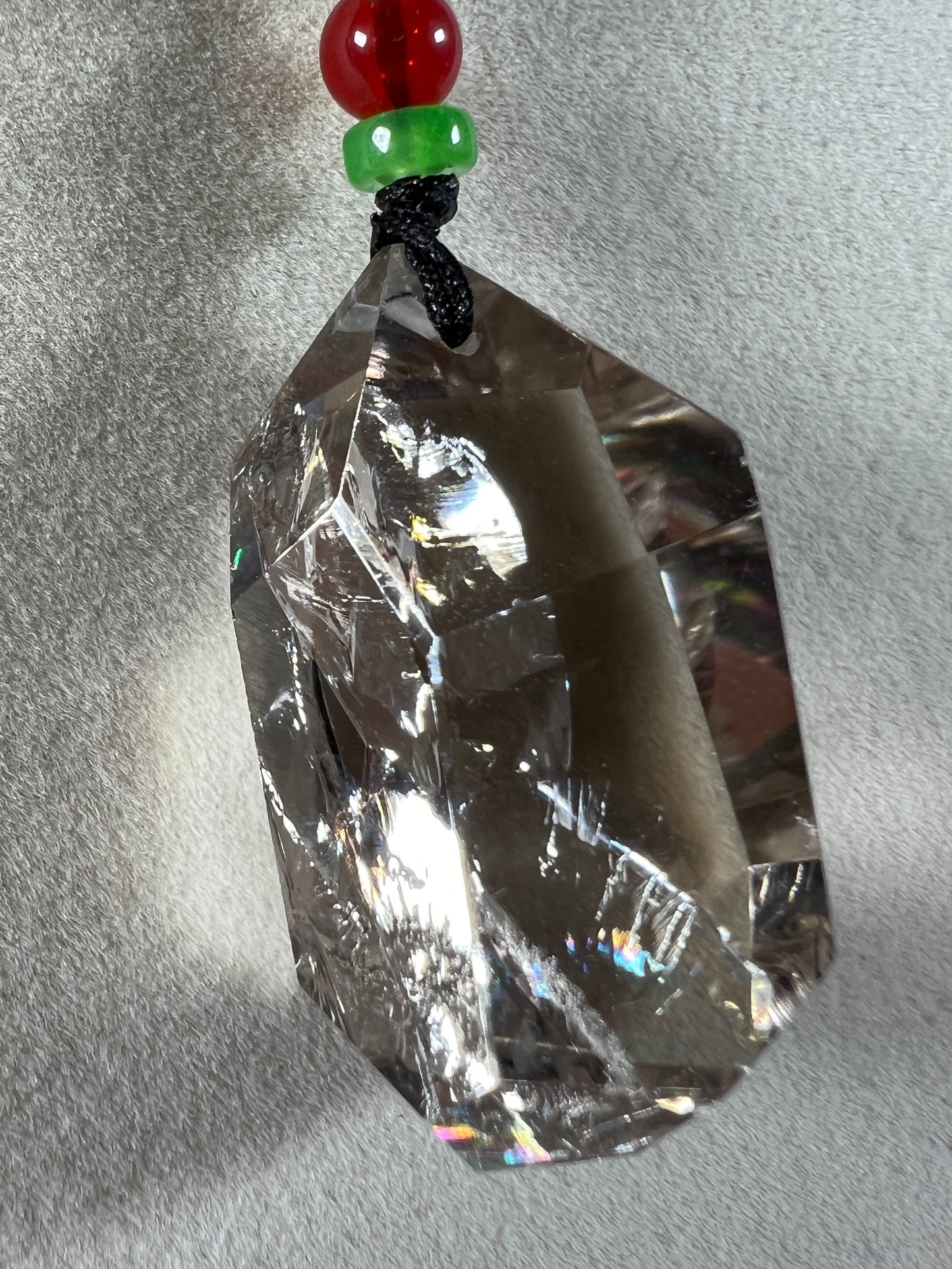 Smoky Quartz Pendant With Huge Rainbows. Gorgeous High Quality Necklace.