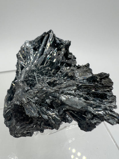 Stibnite Antimonite Specimen. Very Rare And Stunning Iridescent Crystal Cluster. Amazing Flashy Mineral Display