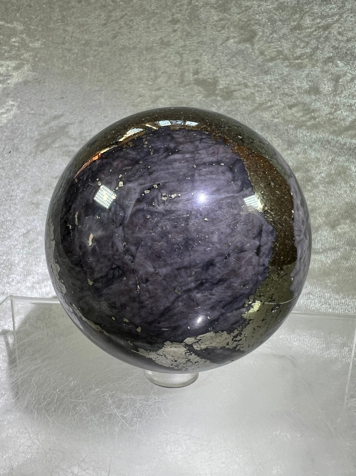 Pyrite And Purple Agate Sphere. 71mm. Gorgeous Large Sphere. Beautiful Color Combination.