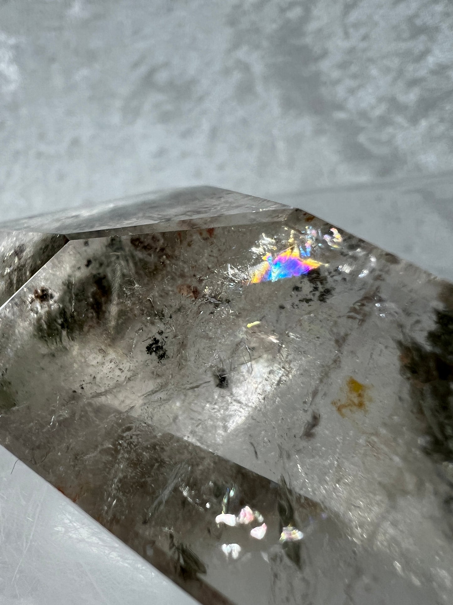 Garden Quartz Polished Freeform. Amazing Rainbows! Gorgeous Lodolite With A Beautiful Green Landscape.