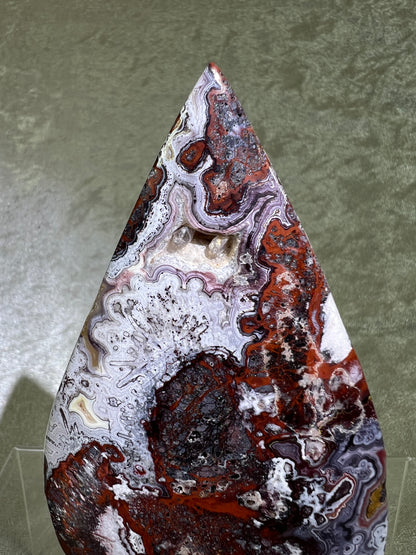 Mexican Crazy Lace Agate Flame. Druzy Polished Freeform Flame. Beautiful Colors And Patterns.