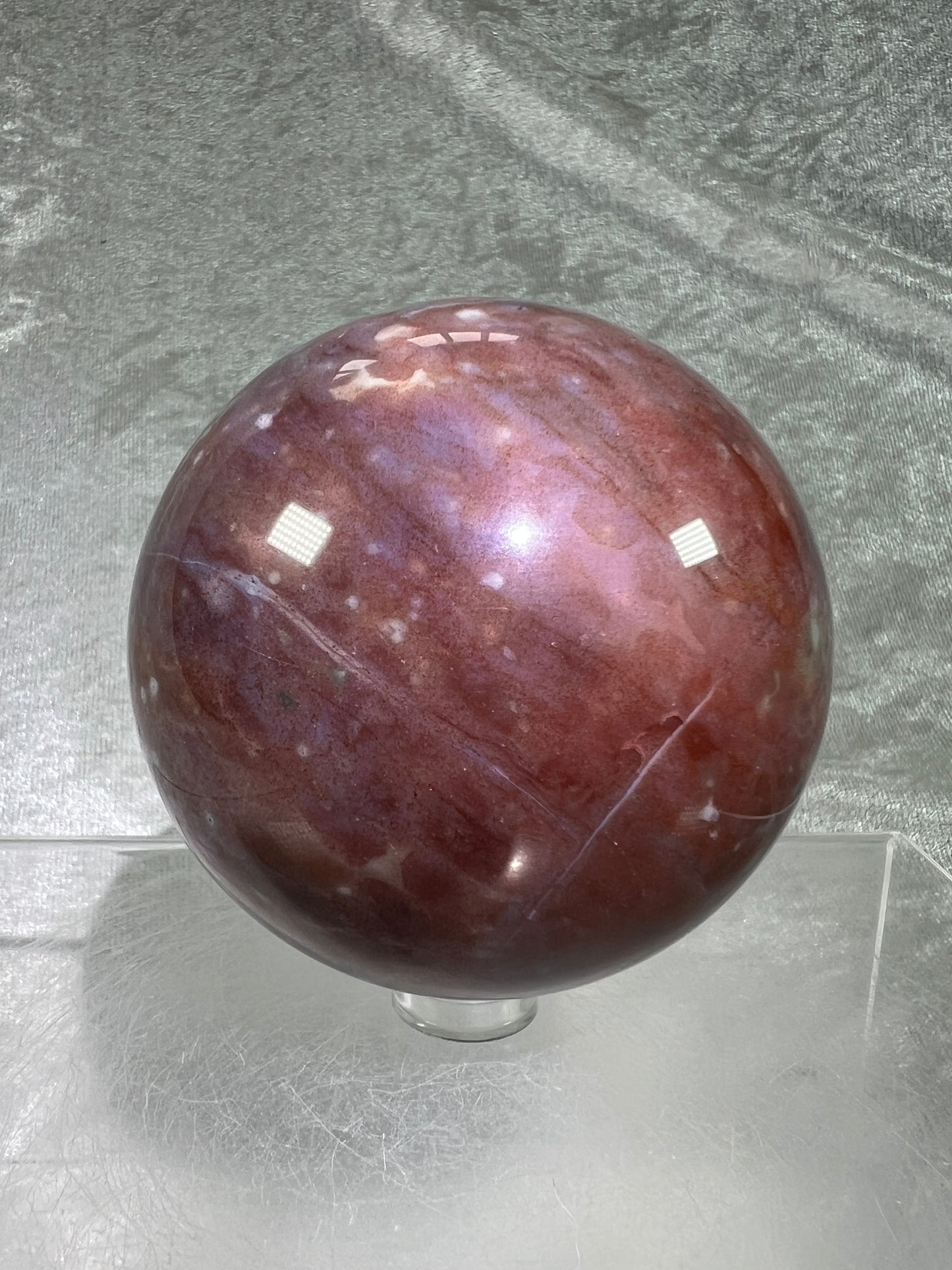 Ocean Jasper Crystal Sphere. 71mm. Gorgeous Rare Purples And Greens. Amazing Display Sphere.