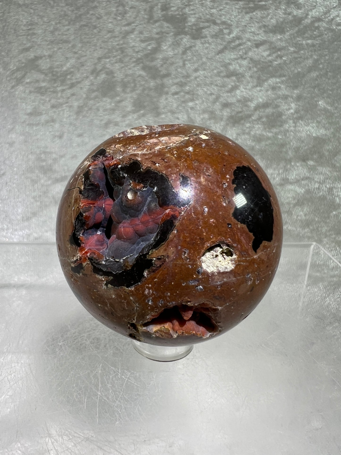 Red Fox Agate Sphere. Amazing Druzy Crater Agate From Argentina. Incredible Botryoidal Nodules