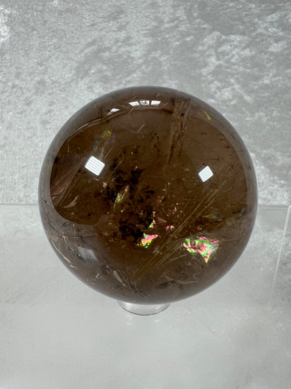 Rutilated Smoky Quartz Sphere. 55mm. High Quality Rutile Sphere With Big Rainbows.