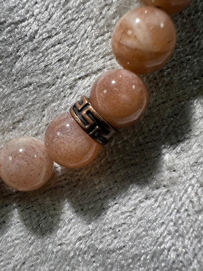 Peach Moonstone Bead Bracelet. 8mm. Gorgeous Crystal Bracelet With Amazing Spacers.