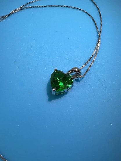 Emerald Heart Shaped Pendant. S925 Silver Setting And Necklace. Gorgeous High Quality Necklace