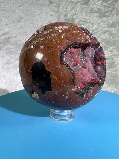 Red Fox Agate Sphere. Amazing Druzy Crater Agate From Argentina. Incredible Botryoidal Nodules