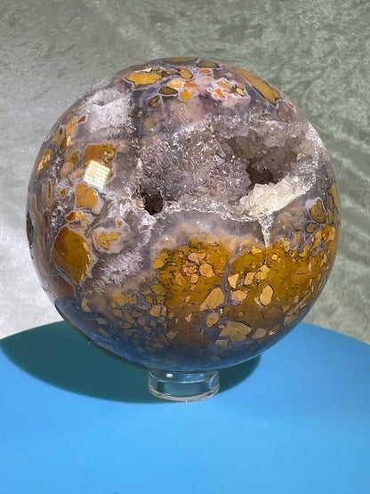 Indonesian East Java Plume Agate Sphere. 66mm. Stunning Sugar Druzy. Very Rare Beautiful Sphere.