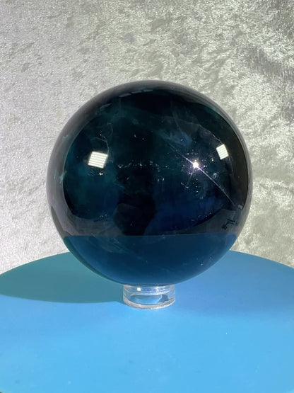 Blue Fluorite Sphere. 60mm. Gorgeous Rare Blue Fluorite. Beautiful Display Sphere With Rainbows.