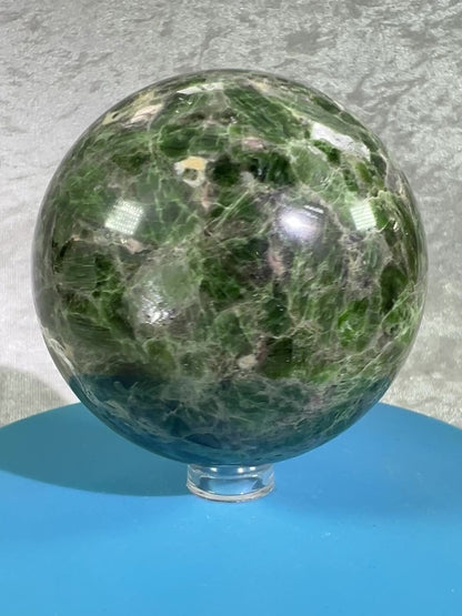 Diopside Crystal Sphere. 69mm. Very Rare And High Quality Display Sphere. Lots Of Beautiful Flash