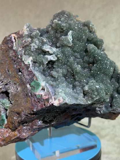 Ball Malachite On A Dolomite Matrix. Stunning Rare Druzy Malachite From Congo. Large Amazing Display Specimen.