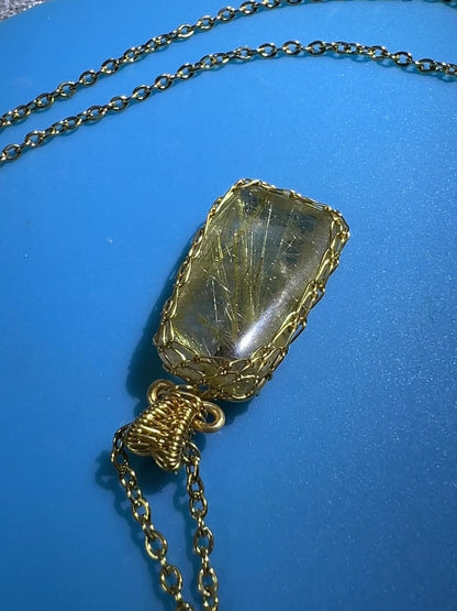 Rutile Quartz Pendant. Stunning Wire Wrap Rutile Necklace. Gorgeous Rutilated Quartz