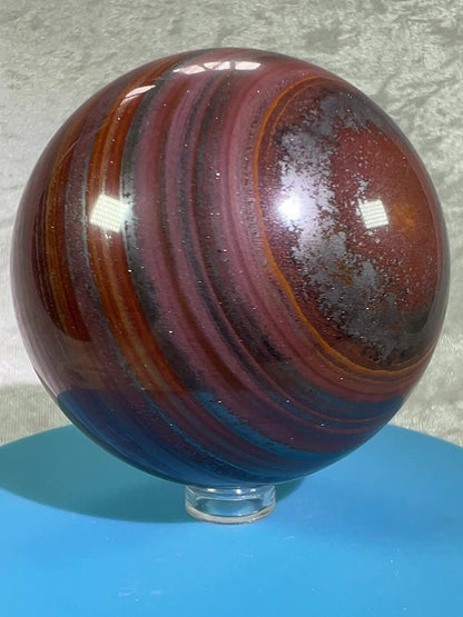 Tiger Iron Crystal Sphere. 72mm. Rare High Quality Display Sphere With Amazing Flash.