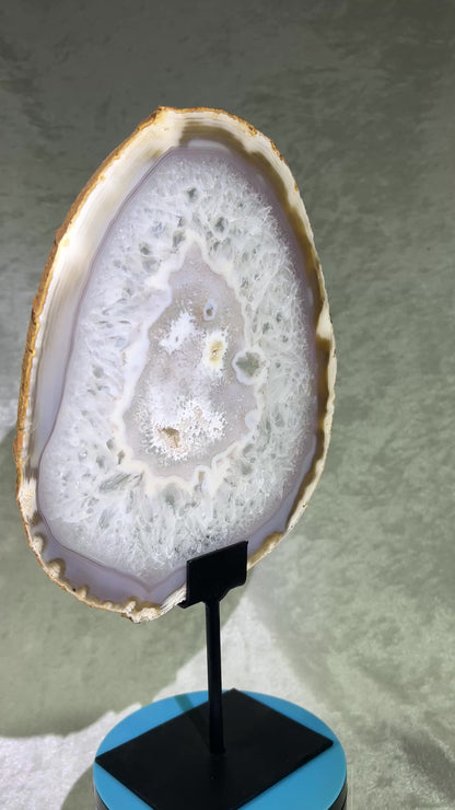 Druzy Agate Slab With Custom Stand. Gorgeous Large Brazilian Agate Slice.