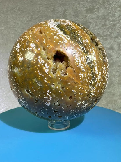 Ocean Jasper Sphere. 70mm. Gorgeous Green Sugar Druzy. Stunning Rare Display Sphere.