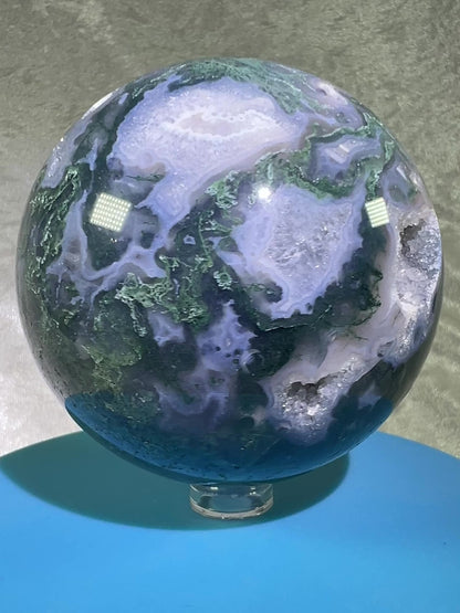 Moss Agate Sphere. 77mm. Amazing Druzy Blue Moss Agate. Rare Colors With Gorgeous Patterns.