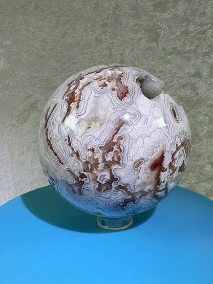 Mexican Crazy Lace Agate Sphere. 65mm. Incredible Sugar Druzy. High Quality With Amazing Colors And Patterns