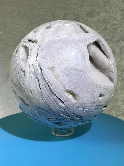 White Mexican Crazy Lace Sphere. 73mm. Stunning Sugar Druzy Sphere. Incredible Banding And Patterns.