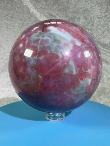 Ocean Jasper Crystal Sphere. 71mm. Gorgeous Rare Purples And Greens. Amazing Display Sphere.