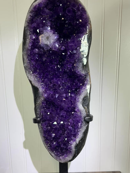 Amethyst Geode Specimen. Extra Large Uruguayan Specimen. Gorgeous Top Quality Statement Piece! Custom Made Steel Stand